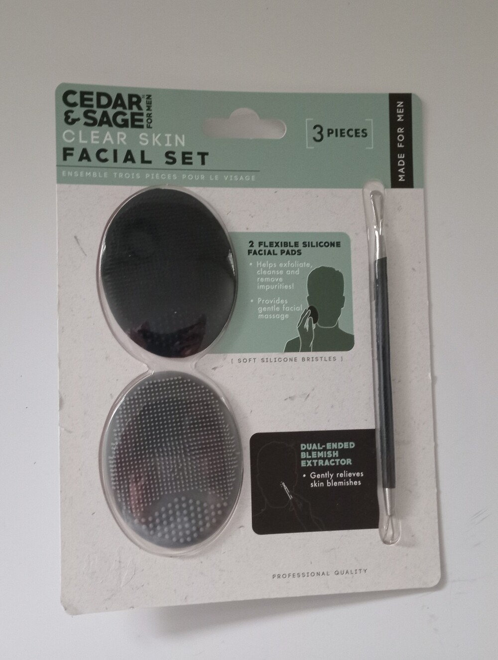 Cedar & Sage Men’s Clear Skin Facial Set 3 Piece Silicone Pads & Blemish Tool